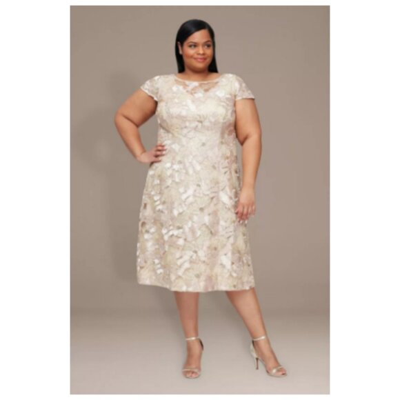 **Alex Evenings** Knee Length A-Line Soutache Dress With Cap Sleeve 16W - Picture 1 of 5